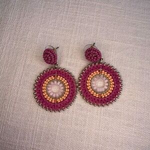 J. Crew Statement Earrings Beaded‎ Raffia Drop Dangle Bohemian Chic